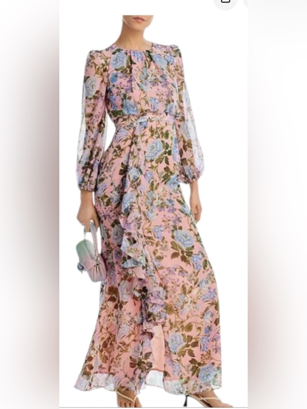 Eliza J Pink Floral Long Sleeve Ruffle Maxi Dress